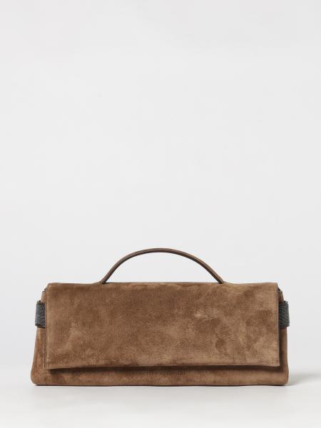 Brunello Cucinelli Suede Calfskin Clutch with Monili Embellishment