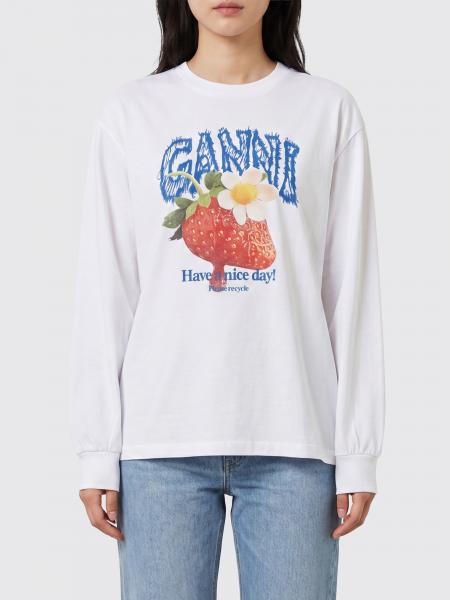 Relaxed Fit Cotton Jumper Ganni with Contrast Logo