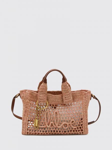 CHLOÉ Summer Banana 刺绣徽标拉菲草手提包配肩带