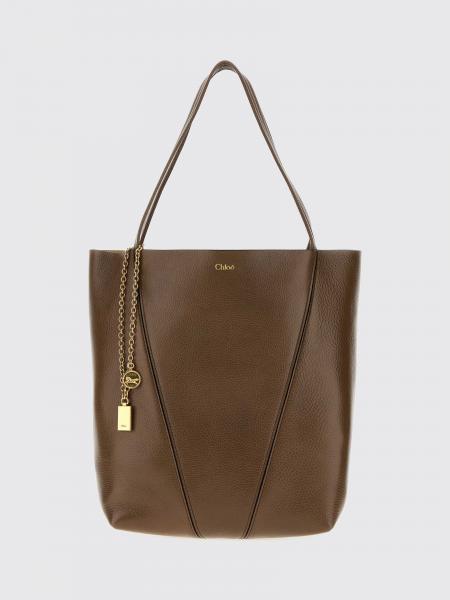 Spin Grained Calfskin Tote Bag Chloé with Logo Charm