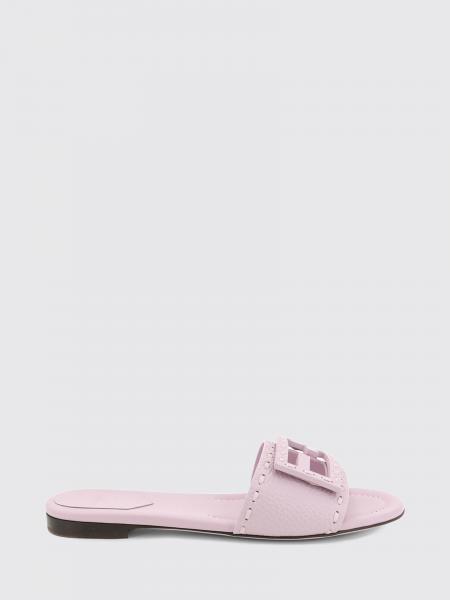 Baguette Flat Sandals Fendi in Grained Calfskin with FF Monogram