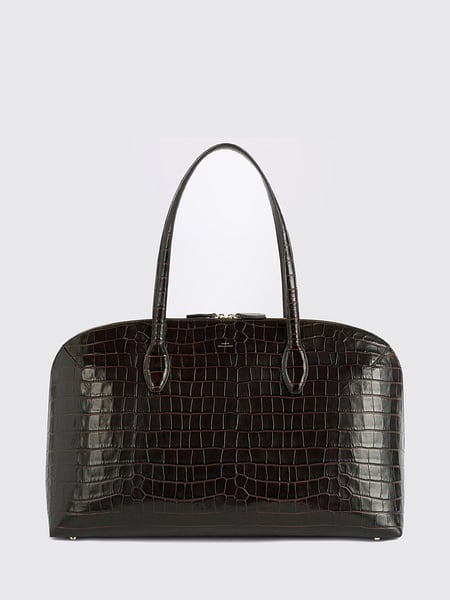 TOTEME Croc-Embossed Calfskin Leather Shoulder Bag with Double Handle