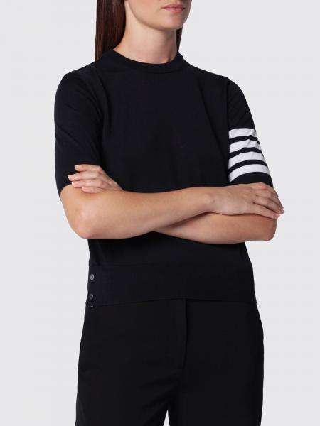 Short-Sleeved Crew Neck Jumper Thom Browne in Virgin Wool with 4-Bar Stripe
