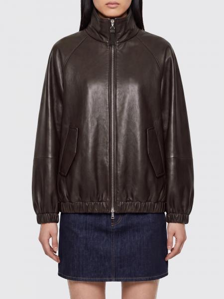 Brunello Cucinelli Relaxed Fit Lambskin Leather Bomber Jacket with High Neck