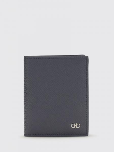 Ferragamo Grained Calfskin Bifold Card Holder with Gancini Detail
