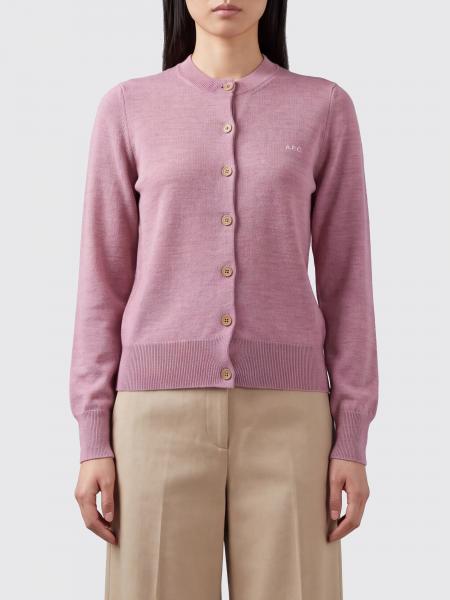 A.P.C. Crewneck Cardigan in Virgin Wool and Cotton Blend with Contrast Logo