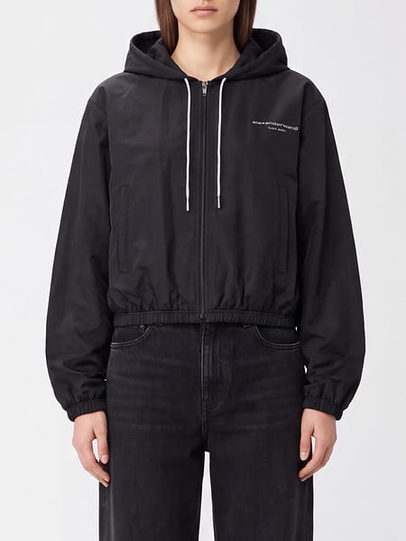 Alexander Wang Cotton Blend Hooded Bomber Jacket with Contrast Logo
