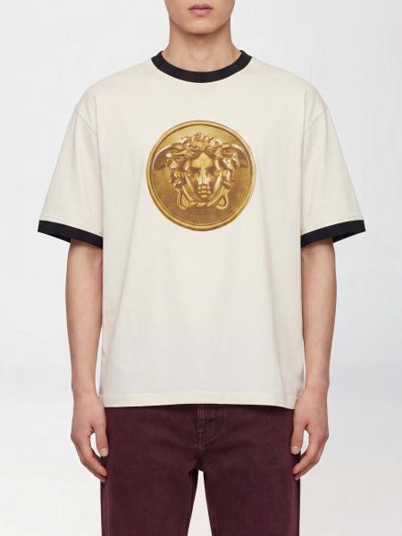 Cotton T-shirt Versace with Medusa Logo and Dropped Shoulders