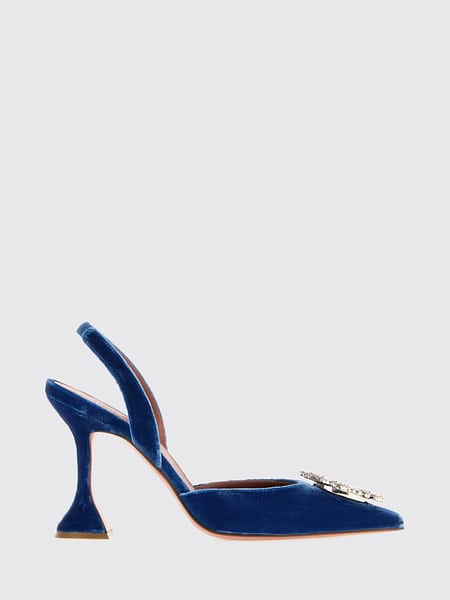 Begum Satin Slingback Pumps Amina Muaddi with Jewel Buckle and Flared Heel
