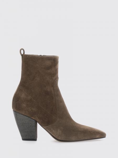 Brunello Cucinelli Suede Texan Ankle Boots with Flared High Heel
