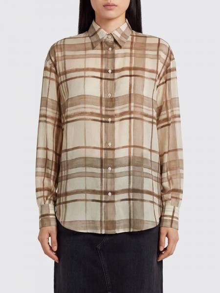 Camisa Brunello Cucinelli de seda con estampado de cuadros
