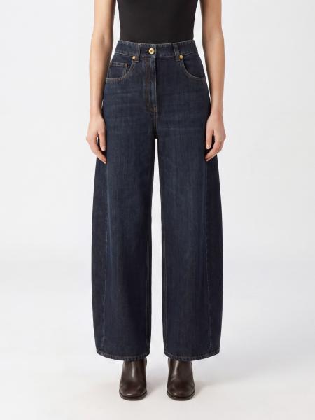 Jean baggy Brunello Cucinelli taille haute en denim de coton avec monile