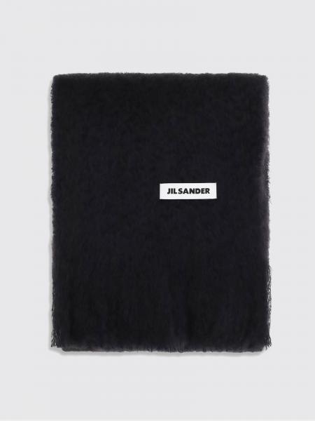 Fringed Mohair Wool Blend Scarf Jil Sander with Applied Logo Patch