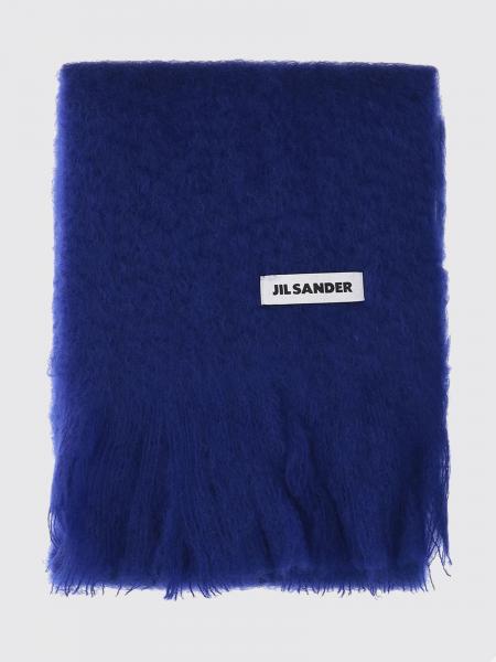 Fringed Mohair Wool Blend Scarf Jil Sander with Applied Logo Patch