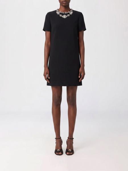 Valentino 크리스털 자수 울 실크 크레이프 A라인 미니 드레스