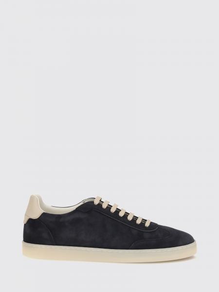 Low-Top Suede Calfskin Trainers Brunello Cucinelli with Laminated Logo