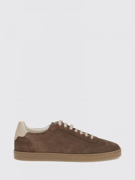 Low-Top Suede Calfskin Trainers Brunello Cucinelli with Laminated Logo