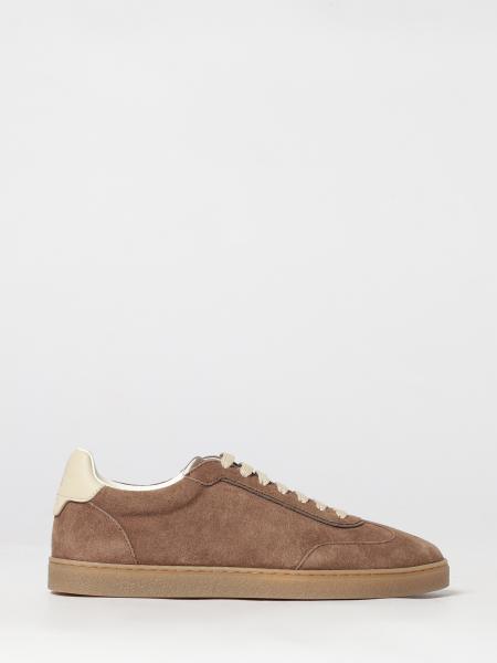 Low-Top Suede Calfskin Trainers Brunello Cucinelli with Laminated Logo