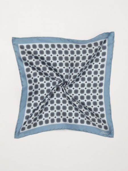 Brioni Geometric Print Square Silk Scarf with Contrast Logo
