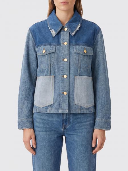 Ganni Cropped Patchwork Denim Jacket in Cotton Denim