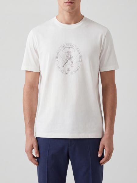 Graphic Logo Print Cotton Crewneck T-Shirt Brunello Cucinelli