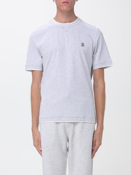 Slim Fit Cotton T-Shirt with Contrast Logo and Trims Brunello Cucinelli