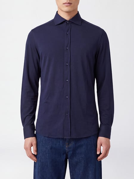 Slim Fit Brunello Cucinelli Cotton and Silk Shirt with French Collar