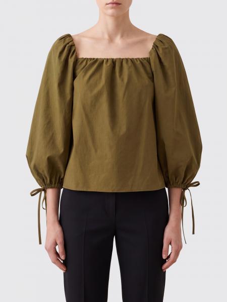 Saint Laurent Cotton-Blend Blouse with Puff Sleeves and Square Neckline