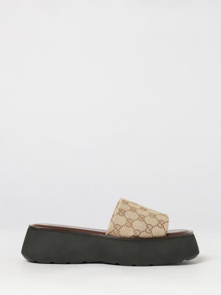 Gucci Wedge Mule Sandals in Cotton with Jacquard GG Monogram
