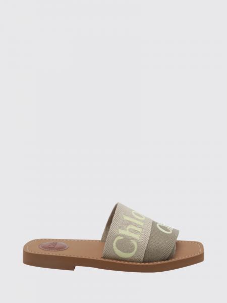 Chloé Woody Canvas Slide Sandals with Embroidered Logo