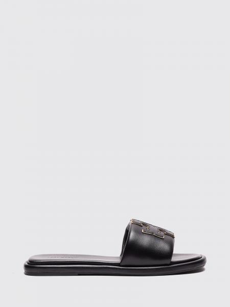 Double T Sport Smooth Leather Slide Sandals Tory Burch with Logo