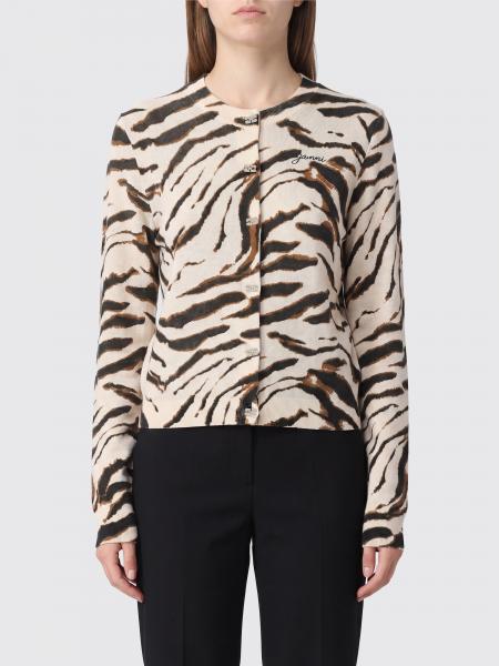 Ganni Zebra-Print Organic Cotton Cardigan with Logo