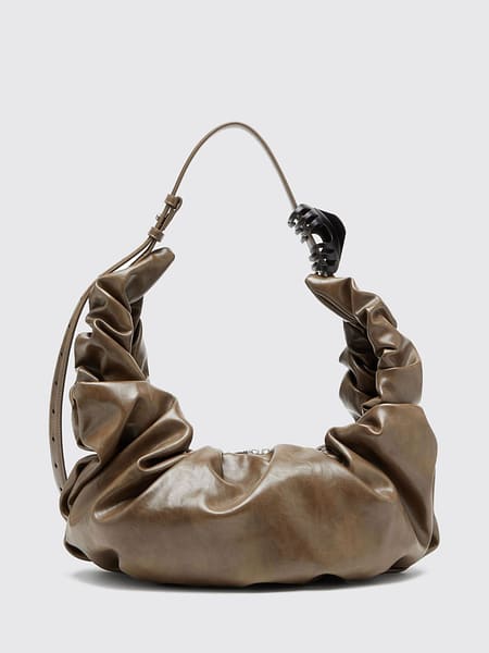 Diesel Grab-D Ruched Synthetic Leather Shoulder Bag with Oval D Logo