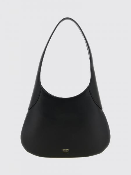Khaite Joan Smooth Calfskin Leather Shoulder Bag with Laminated Logo