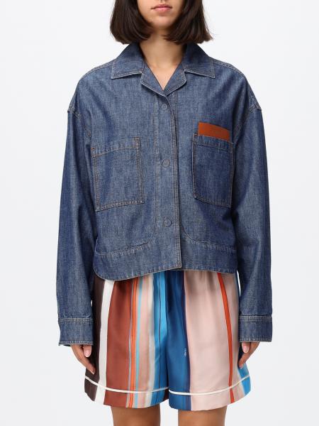 Cropped Shirt-Style Cotton Denim Jacket Fendi with Embossed Logo