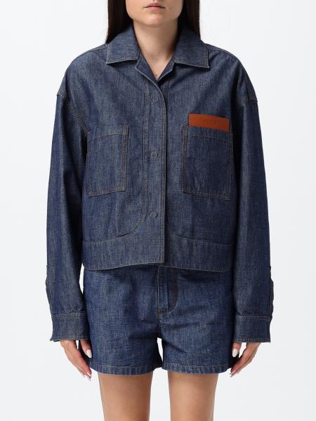 Cropped Shirt-Style Cotton Denim Jacket Fendi with Embossed Logo