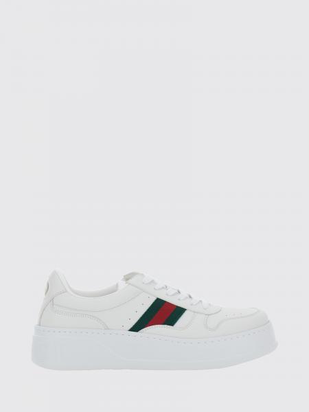 Low-Top Gucci Platform Sneakers in Leather with Web Stripe