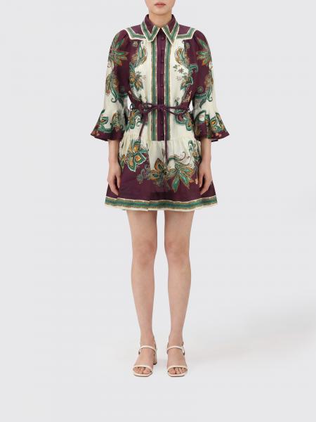 Alemais Linen Mini Shirt Dress with Ethnic Print and Balloon Sleeves