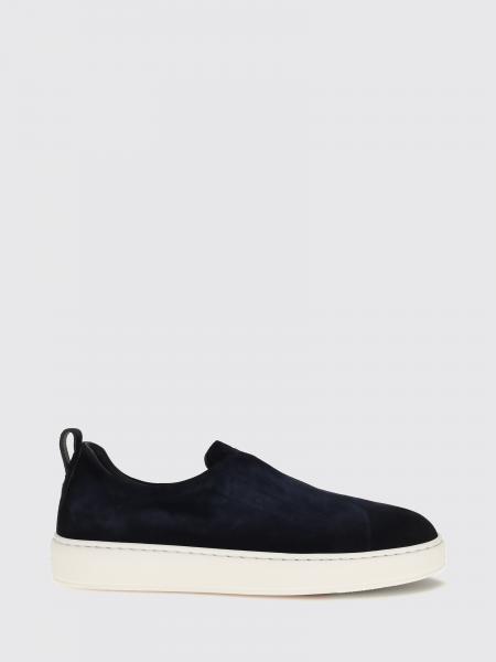 Santoni Victory Suede Calfskin Slip-On Sneakers with Elasticized Inserts