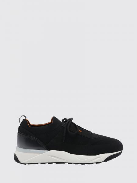 SANTONI 弹力科技面料和皮革拼接低帮运动鞋，配有橡胶鞋底