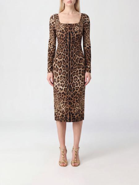 Robe fourreau midi Dolce & Gabbana en viscose à imprimé animalier et encolure carrée