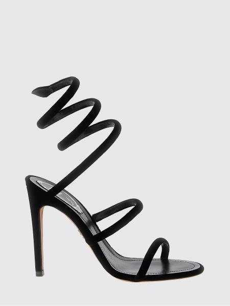 High-Heeled Velvet Sandals Rene Caovilla with Snake Strap and Stiletto Heel
