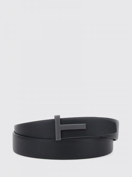 Tom Ford Grained Leather Belt with Metallic Monogram Buckle