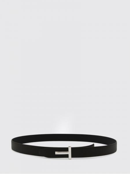 Tom Ford Grained Leather Belt with Metallic Monogram Buckle