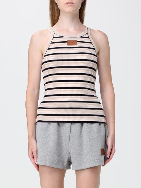 Fendi Slim-Fit Striped Cotton Top with Thin Straps and Logo