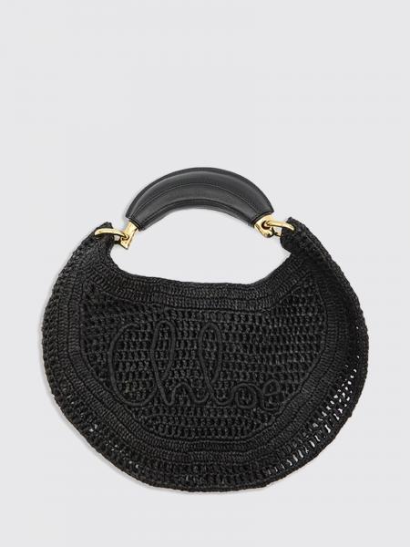 CHLOÉ Summer Banana 크로셰 라피아 토트백 (자수 로고)