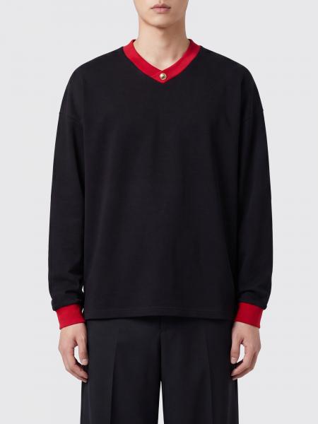 T-shirt à manches longues et col V Versace en coton avec finitions contrastantes