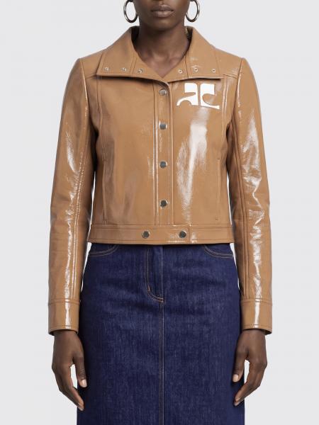 Cropped Slim Fit College-Style Leather-Effect Jacket Courrèges with Contrast Logo
