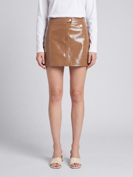Courrèges Embroidered Logo Coated Cotton Pencil Mini Skirt