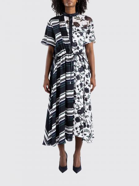 Midi Chemisier Dress Sacai in Patchwork Crêpe with a Korean Collar